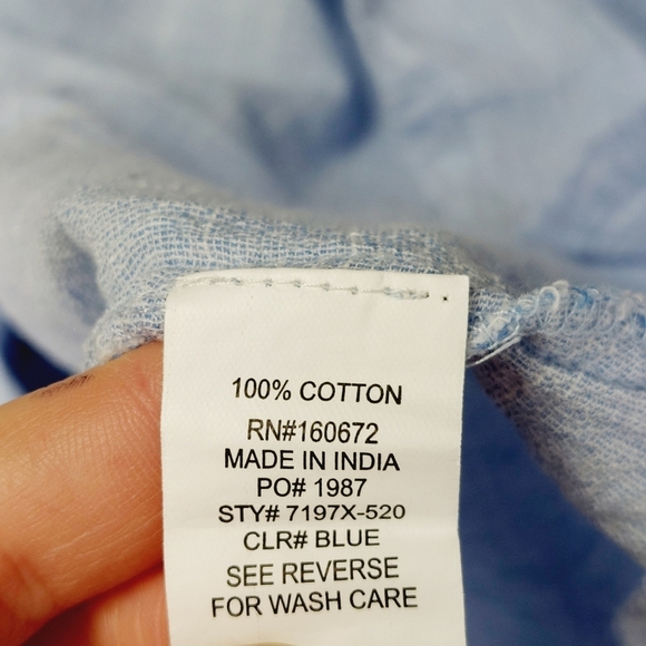 Blue Islands Blue Cotton Puff Sleeve Drawstring Blouse Top P348 - Picture 7 of 8